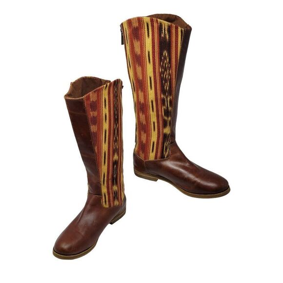 Reef Santa Marta Leather Tapestry Tall Boots 7 Brown Multicolor Western Festival - Picture 7 of 13